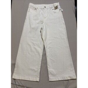 Gap Stride Ankle Wide Leg High Rise Low‎ Stretche White Jeans Women Sz 32/14R